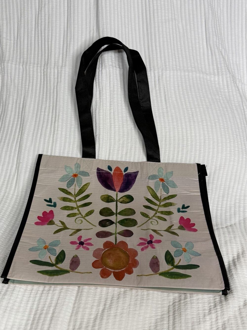 NW/OT Natural Life Reusable Tote Grocery Floral Medium Happy Bag Boho Hippy